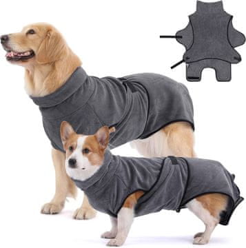 Nikcorp Ručnik kućni ogrtač za pse, super upijajući i brzo sušeći, za srednje i velike pasmine, podesivi, sivi, L