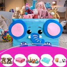 Nikcorp Kutija za igračke za dječju sobu, sklopivi organizator za odjeću i knjige s poklopcem, motiv plavi slon, 40x30x25 cm