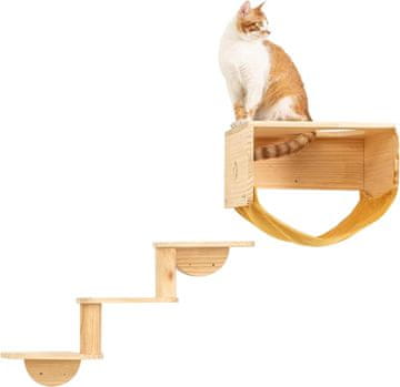 Nikcorp Zidni krevet za mačke s ljestvama, 3-dijelni set od punog borovog drva, ručni rad, za penjanje, igru i odmor, do 20 kg