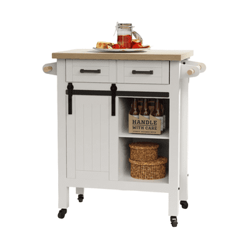 Nikcorp Kuhinjski otok na kotačima, mobilna kolica s ladicama i policama za pohranu, rustikalni drveni ormarić, bijela, 92x90x40 cm
