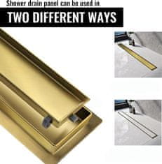 Nikcorp Tuš kanalica 110 cm s rotacijskim sifonom 360°, podni odvod za tuš kabinu od nehrđajućeg čelika, zlatna