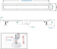 Nikcorp Tuš kanalica 110 cm s brzim protokom, podni odvod za tuš kabinu, nehrđajući čelik, sifon protiv mirisa, zlatna