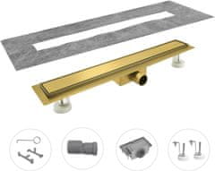 Nikcorp Tuš kanalica 110 cm s brzim protokom, podni odvod za tuš kabinu, nehrđajući čelik, sifon protiv mirisa, zlatna