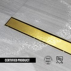 Nikcorp Tuš kanalica 110 cm s rotacijskim sifonom 360°, podni odvod za tuš kabinu od nehrđajućeg čelika, zlatna