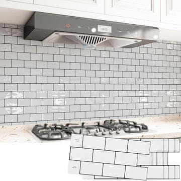 Nikcorp Samoljepljive zidne pločice 20 kom, vodootporne 3D paneli za kuhinju i kupaonicu, vinilne naljepnice, bijela cigla 30x15 cm