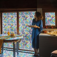 Nikcorp Folija za prozore vitraj, 3D efekt duge, statička, bez ljepila, UV zaštita, za privatnost, višekratna, 89x299 cm