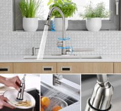 Nikcorp Kuhinjska slavina 4u1 s izvlačnim tušem, rotacija 360°, nehrđajući čelik, 4 načina mlaza, za sudoper, srebrna