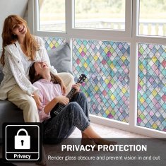 Nikcorp Folija za prozore vitraj, 3D efekt duge, statička, bez ljepila, UV zaštita, za privatnost, višekratna, 89x299 cm