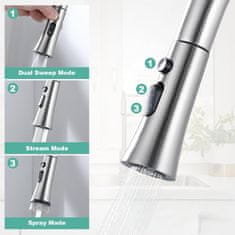 Nikcorp Kuhinjska slavina 4u1 s izvlačnim tušem, rotacija 360°, nehrđajući čelik, 4 načina mlaza, za sudoper, srebrna