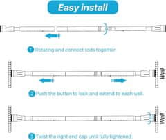 Nikcorp Teleskopska šipka za zavjesu za tuš 177-223 cm, nehrđajući čelik, bijela, montaža bez bušenja