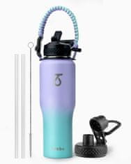 Nikcorp Termo boca 1L sa slamkom i ručkom, trostruka izolacija za 48h hladnoće, nehrđajući čelik, za auto, sport i kampiranje, šarena