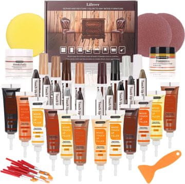 Nikcorp Set za popravak drva i laminata, 42-dijelni DIY komplet za restauraciju namještaja, podova, vrata, s markerima i voskom