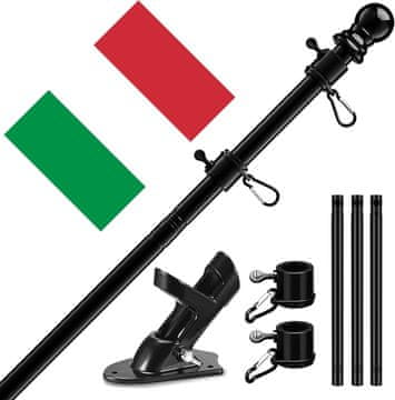 Nikcorp Stalak za zastavu s talijanskom zastavom, podesivi jarbol 40-150 cm, otporan na vremenske uvjete, za zid, krov, crni