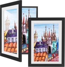 Nikcorp Drveni okvir za slike i dokumente, set 2 kom, za 150 A4 listova, s magnetskim zatvaranjem i elastičnim trakama, crni 33x24 cm