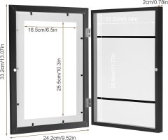 Nikcorp Drveni okvir za slike i dokumente, set 2 kom, za 150 A4 listova, s magnetskim zatvaranjem i elastičnim trakama, crni 33x24 cm