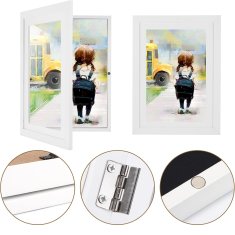 Nikcorp Drveni okvir za slike i dokumente, set 2 kom, za 150 A4 listova, s magnetskim zatvaranjem i elastičnim trakama, bijeli 33x24 cm