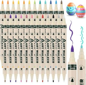 Nikcorp Akrilni markeri s dvostrukim vrhom za crtanje i slikanje, vodootporni, za kamen, drvo, staklo, platno, set 24 boje