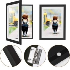 Nikcorp Drveni okvir za slike i dokumente, set 2 kom, za 150 A4 listova, s magnetskim zatvaranjem i elastičnim trakama, crni 33x24 cm