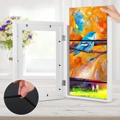 Nikcorp Drveni okvir za slike i dokumente, set 2 kom, za 150 A4 listova, s magnetskim zatvaranjem i elastičnim trakama, bijeli 33x24 cm