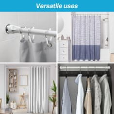 Nikcorp Teleskopska šipka za zavjesu za tuš 177-223 cm, nehrđajući čelik, bijela, montaža bez bušenja