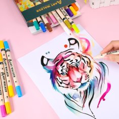 Nikcorp Akrilni markeri s dvostrukim vrhom za crtanje i slikanje, vodootporni, za kamen, drvo, staklo, platno, set 24 boje