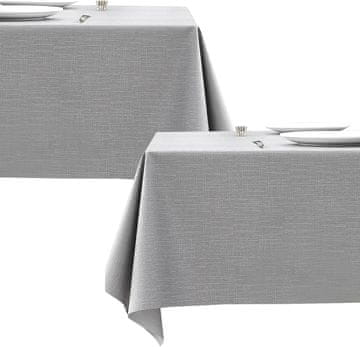 Nikcorp Vodootporni stolnjak set 2 komada, perivi PVC stolnjak za stol, otporan na mrlje i ogrebotine, za kuhinju i vrt, sivi 140x200 cm