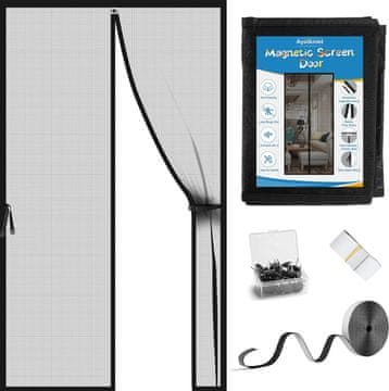 Nikcorp Magnetska mreža za vrata protiv insekata 100x200 cm, automatsko zatvaranje, komarnik od stakloplastike, crna