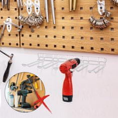 Nikcorp Zidni držač za bušilice i alate, 4 kuke, metalni organizator za garažu i radionicu, otporan na hrđu, bijeli