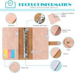 Nikcorp A6 planer za budžetiranje s 12 kuverti, organizator za novac i financije, PU koža, 6 prstenova, rozi A6