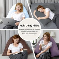 Nikcorp Jastuk u obliku slova V za ublažavanje bolova u vratu, ergonomski, od memorijske pjene, za spavanje i odmor, sivi 150x30cm