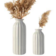 Nikcorp Keramička vaza set 2 kom, rebrasta boho dekoracija za dom, za suho i svježe cvijeće, vodootporna, bijela, 17,5/12,7 cm
