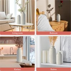 Nikcorp Keramička vaza set 2 kom, rebrasta boho dekoracija za dom, za suho i svježe cvijeće, vodootporna, bijela, 17,5/12,7 cm