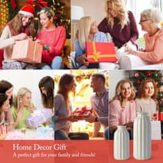 Nikcorp Keramička vaza set 2 kom, rebrasta boho dekoracija za dom, za suho i svježe cvijeće, vodootporna, bijela, 17,5/12,7 cm