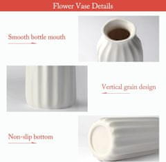 Nikcorp Keramička vaza set 2 kom, rebrasta boho dekoracija za dom, za suho i svježe cvijeće, vodootporna, bijela, 17,5/12,7 cm