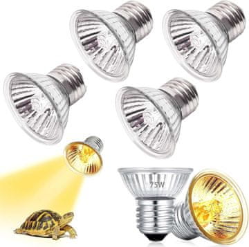 Nikcorp Set 4x grijaća žarulja za terarij 75W, UVA/UVB lampa za gmazove i vodozemce, E27 navoj, potiče sintezu D3 vitamina