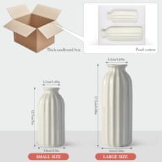 Nikcorp Keramička vaza set 2 kom, rebrasta boho dekoracija za dom, za suho i svježe cvijeće, vodootporna, bijela, 17,5/12,7 cm