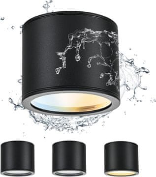 Nikcorp LED stropni reflektori GX53 set 4 kom, vodootporni IP44, 9W, 3CCT podesiva boja svjetla, aluminijski, crni