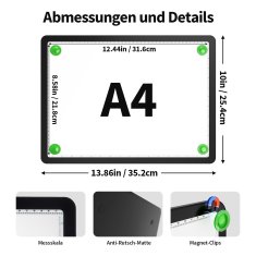 Nikcorp Svjetleća ploča LED A4 punjiva za crtanje i skiciranje, 6 razina svjetline, magnetski držač, 25,4 x 35,2 cm