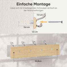 Nikcorp Drvena zidna vješalica za odjeću, 4 metalne kuke za jakne i kapute, moderan dizajn za predsoblje, boja hrast, 40 cm