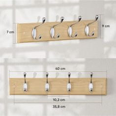 Nikcorp Drvena zidna vješalica za odjeću, 4 metalne kuke za jakne i kapute, moderan dizajn za predsoblje, boja hrast, 40 cm