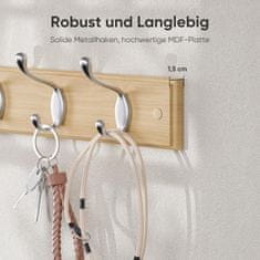 Nikcorp Drvena zidna vješalica za odjeću, 4 metalne kuke za jakne i kapute, moderan dizajn za predsoblje, boja hrast, 40 cm