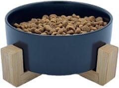 Nikcorp Keramička zdjela za pse i mačke sa stabilnim bambusovim postoljem, za hranu i vodu, periva u perilici, 480 ml, crna