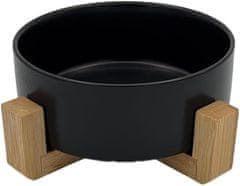 Nikcorp Keramička zdjela za pse i mačke sa stabilnim bambusovim postoljem, za hranu i vodu, periva u perilici, 480 ml, crna