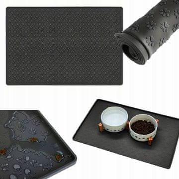 Nikcorp Silikonska podloga za pse i mačke, vodootporna i protuklizna zaštita za pod, podmetač za zdjelice za hranu i vodu, crna 30x48 cm