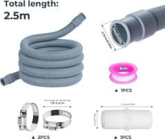 Nikcorp Univerzalno odvodno crijevo 2,5 m, set za produživanje za perilicu rublja i suđa, fleksibilno, s adapterom i obujmicama, bijelo