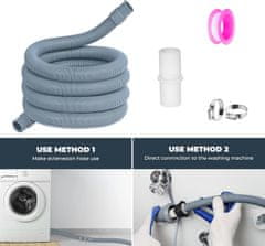 Nikcorp Univerzalno odvodno crijevo 2,5 m, set za produživanje za perilicu rublja i suđa, fleksibilno, s adapterom i obujmicama, bijelo