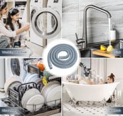 Nikcorp Univerzalno odvodno crijevo 2,5 m, set za produživanje za perilicu rublja i suđa, fleksibilno, s adapterom i obujmicama, bijelo