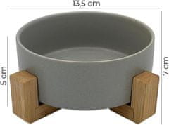 Nikcorp Keramička zdjela za pse i mačke s protukliznim bambus postoljem, 480 ml, za vodu i hranu, periva u perilici posuđa, siva