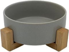 Nikcorp Keramička zdjela za pse i mačke s protukliznim bambus postoljem, 480 ml, za vodu i hranu, periva u perilici posuđa, siva