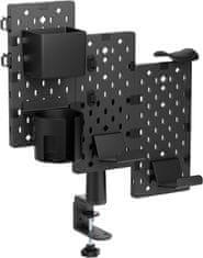 Nikcorp Stolna perforirana ploča za gaming opremu, rotacija 360°, modularni organizator s 9 dodataka, montaža bez bušenja, crna